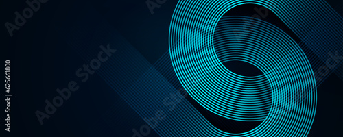 Abstract dark blue background with glowing geometric lines. Modern shiny blue diagonal rounded lines pattern. Futuristic technology concept. Suit for poster, cover, banner, brochure, website, flyer