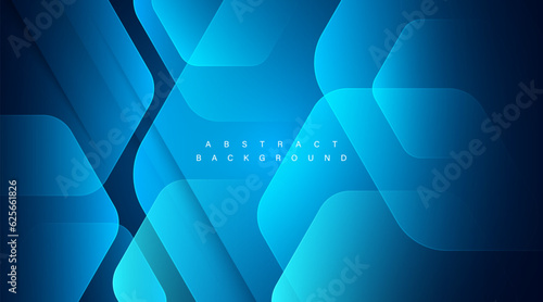 Abstract glowing hexagon shape on dark blue background. Modern shiny blue geometric shape overlay pattern. Technology futuristic concept. Suit for poster, cover, banner, brochure, website