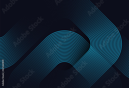 Dark blue abstract background with glowing geometric lines. Modern shiny blue rounded square lines pattern. Elegant graphic design. Futuristic technology concept. Vector illustration