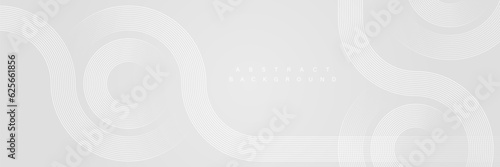Grey abstract background with white circle lines. Geometric stripe line art design. Minimal lines pattern. Modern futuristic concept. Horizontal banner template. Suit for poster, cover, banner, web