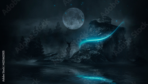 Fantasy night mountain fore...
