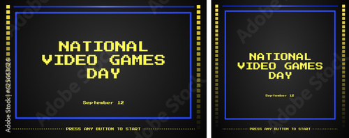 Set of National Video Games Day Banner and Greeting Card, celebrated on September 12. Retro Arcade game concept. Editable Vector Art