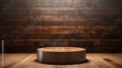 wooden podium on the wooden floor. 3d rendering and illustration