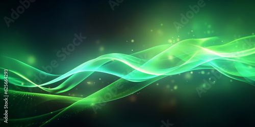 Smooth elegant green neon wave with dark background created with AI