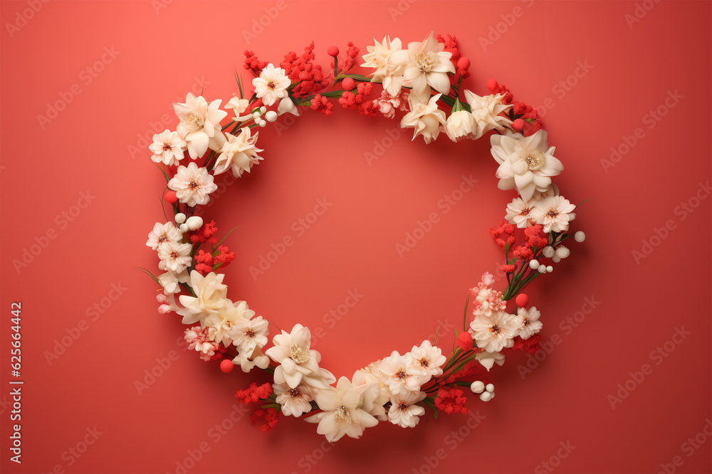 flower shaped circle red background