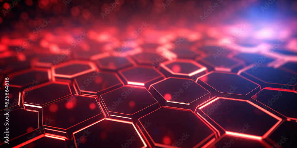Abstrakter futuristischer Hintergrund mit roten Hexagons. Datenübertragung Konzept - erstellt mit KI Abstrakter futuristischer Hintergrund mit roten Hexagons. Datenübertragung Konzept - erstellt mit KI