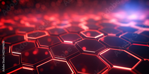 Abstrakter futuristischer Hintergrund mit roten Hexagons. Datenübertragung Konzept - erstellt mit KI 