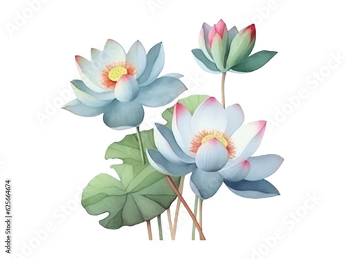 watercolor lotus flowers on white background