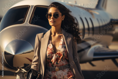 Top Latin executive arriving at the airport in her private jet.