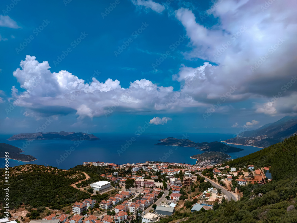 Panoramic view of the Turkish city and the sea from the cable car.