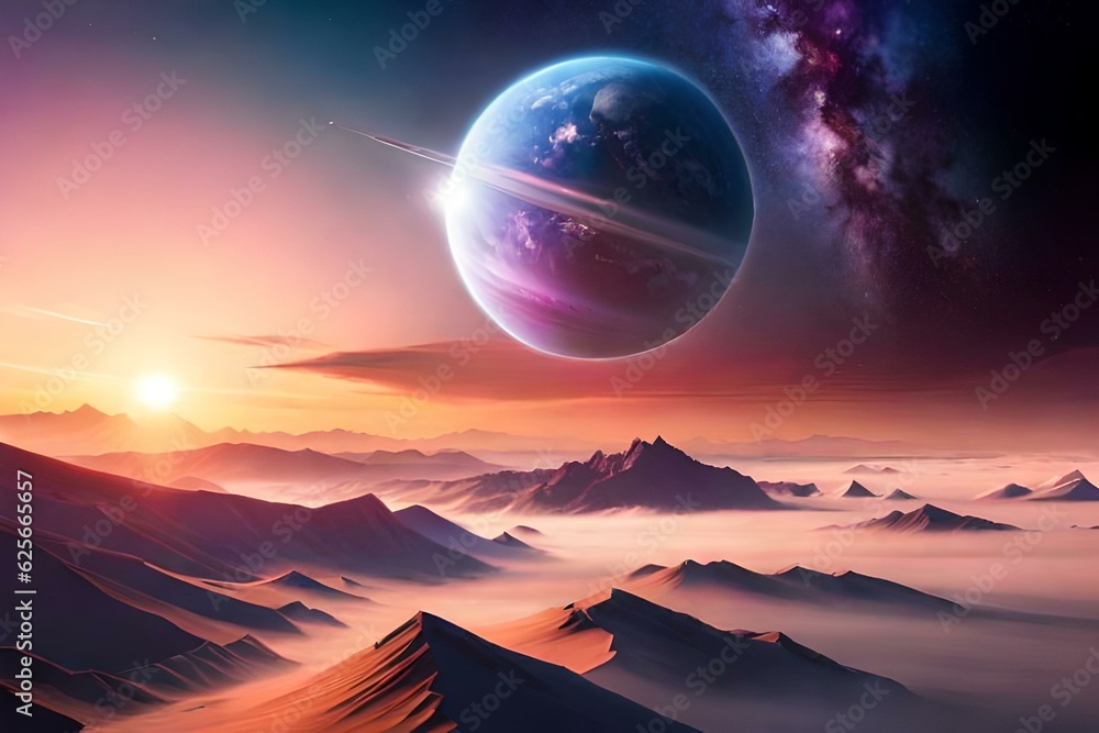 Landscape of an alien planet, view of another planet Landscape of an alien planet, view of another planet
