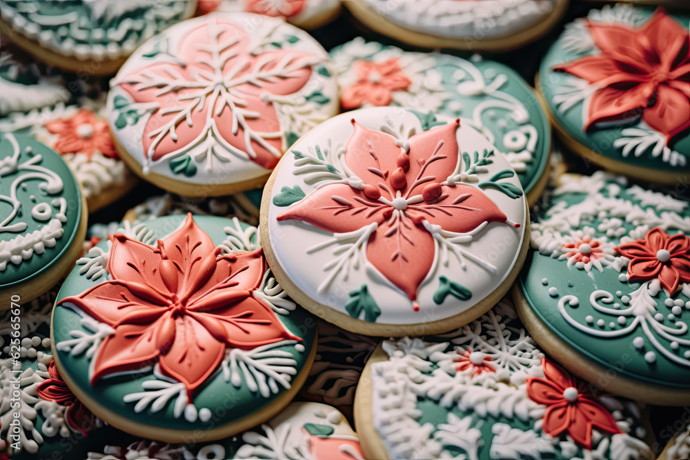 Fototapeta premium Christmas gingerbread cookies beautifully decorated with icing 