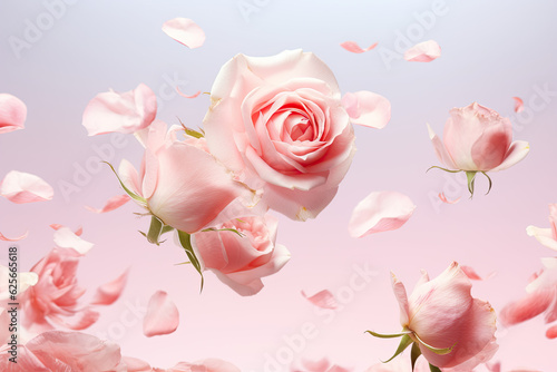 pink roses  flying in the air 