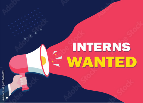 Hand-Holding Megaphone with interns wanted! promotion banner advertising