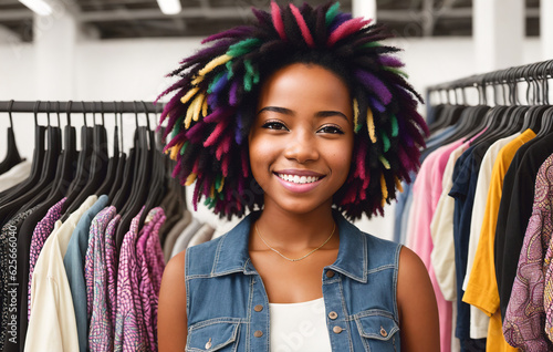 Young african american woman with multicolored dreadlocks shopping in mall, generative ai
