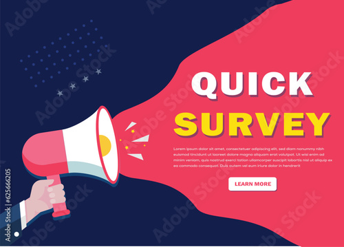 Hand-Holding Megaphone with Quick Survey! promotion banner advertising