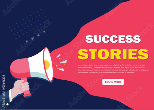 Hand-Holding Megaphone with Success Stories promotion banner advertising