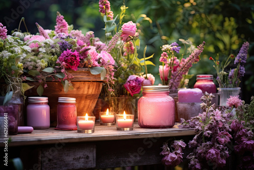 Cozy candles with flowers