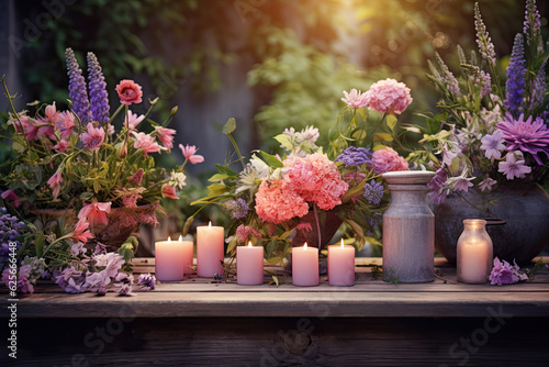 Cozy candles with flowers
