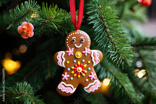 Gingerbread Christmas ornament hanging on the Christmas tree