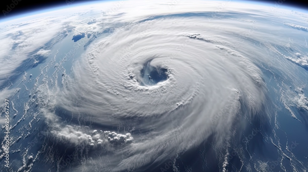 Hurricane Florence over Atlantics. Super typhoon over the ocean. The eye of the hurricane. The atmospheric cyclone. Satellite view. Generative Ai
