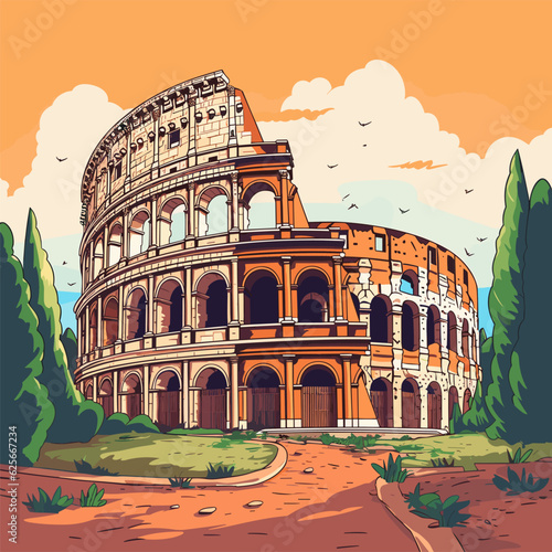 Fototapet Colosseum hand-drawn comic illustration