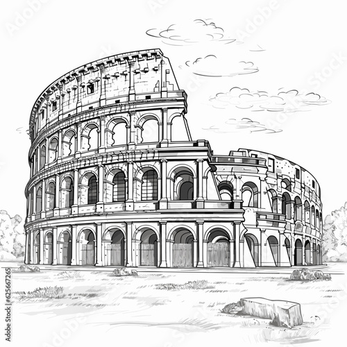 Colosseum hand-drawn comic illustration. Colosseum. Vector doodle style cartoon illustration