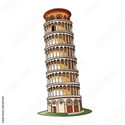 Leaning tower of Pisa hand-drawn comic illustration. Leaning tower of Pisa. Vector doodle style cartoon illustration photo
