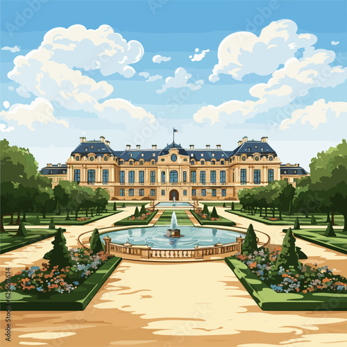 Palace of Versailles hand-drawn comic illustration. Palace of Versailles. Vector doodle style cartoon illustration