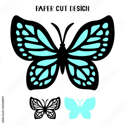 Butterfly vector silhouette. Layered insect. Template for laser and paper cutting, printing on a T-shirt, mug. Flat style.2D design. Hand drawn decorative element for your design.