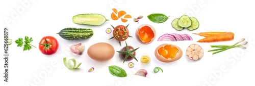 Fototapeta Naklejka Na Ścianę i Meble -  Healthy food background with various vegetables and eggs