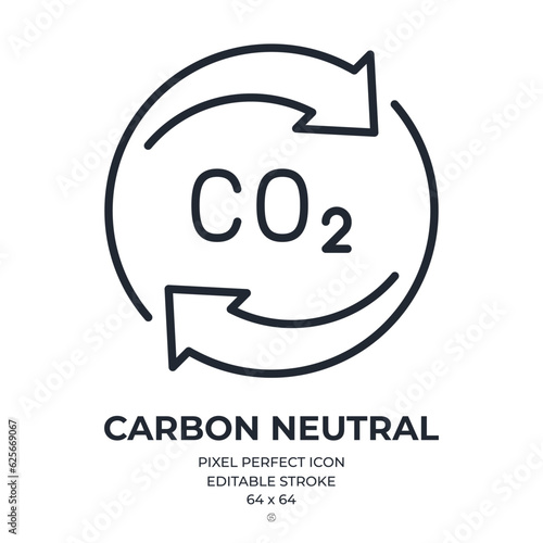 CO2 carbon neutral editable stroke outline icon isolated on white background flat vector illustration. Pixel perfect. 64 x 64.