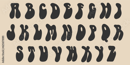 Boho font in retro style, hippie. Ideal for posters, collages, clothing, music albums and more. Vector clipart, individual letters.