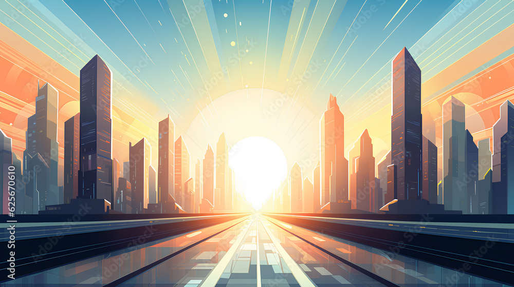 futuristic city images, flat illustration, pop art deco, Generative AI