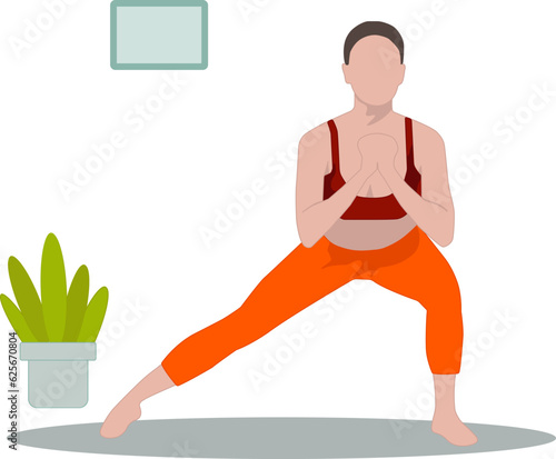 Woman in sportswear doing sport activities at home. Flat vector illustration