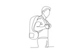 A man traveling with a backpack. World tourism day one-line drawing