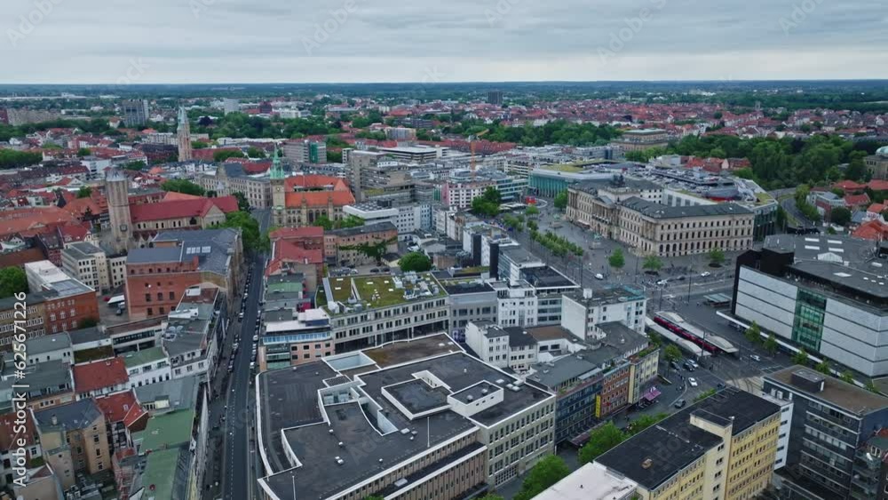 Aerial Drone shot of Brunswick Innenstadt or Braunschweig city centre , Germany . Aerial Drone shot of Brunswick Innenstadt or Braunschweig city centre , Germany .