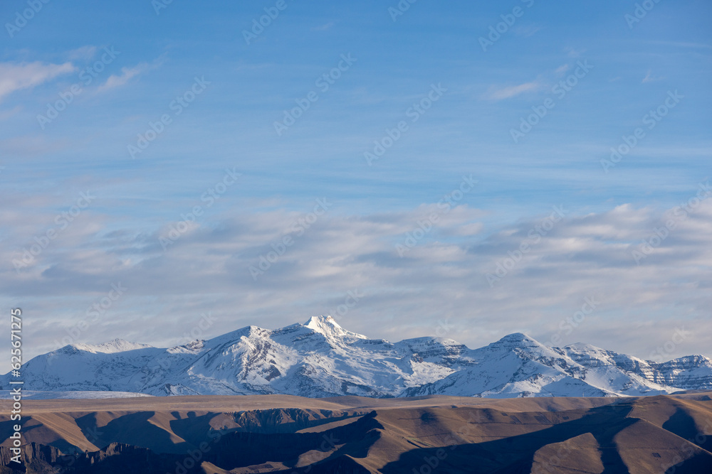 Snow-covered mountains in the Bolivian Andes viewed from the landmark Muela del Diablo in La Paz - Traveling South America