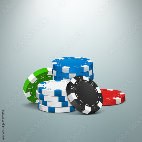 Poker chips on light background. Vector illustration.