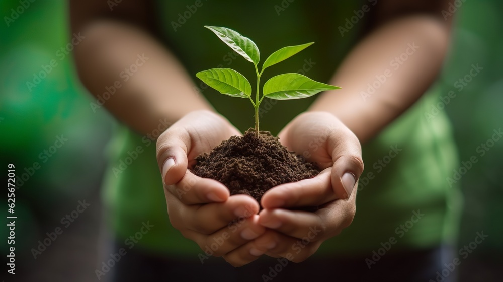 touching soil on the field before growth a seed of vegetable or plant seedling. Agriculture, gardening or ecology concept in sunlight - obrazy, fototapety, plakaty 