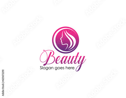 Vector image. Logo for business in the industry of beauty, health, personal hygiene. Beautiful image of a female face. Linear stylized image. Logo of a beauty salon, health industry, makeup artist.
