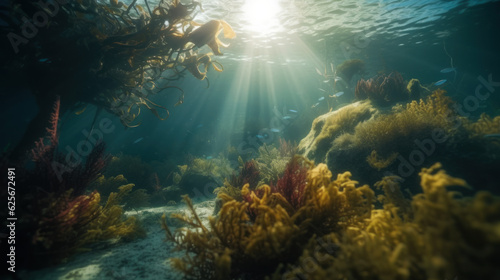 Sunlit Depths. Abstract Underwater Scene with Nature Background