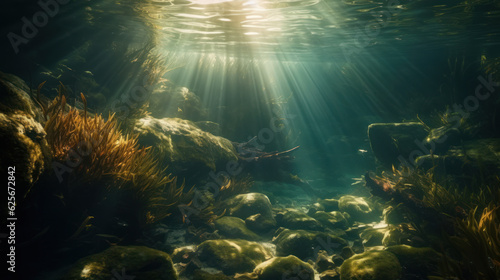 Sunlit Depths. Abstract Underwater Scene with Nature Background © Matthew