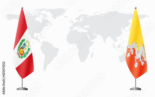 Peru and Bhutan flags for official meeting