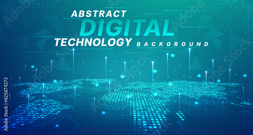 Digital technology banner green blue background concept, cyber technology circuit, abstract tech, innovation future data, internet network, Ai big data, futuristic wifi connection illustration concept