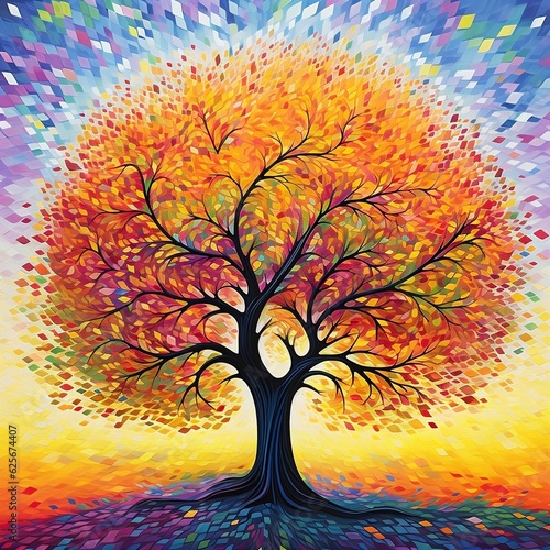  Vivid Pointillism Tree on a Vibrant Background