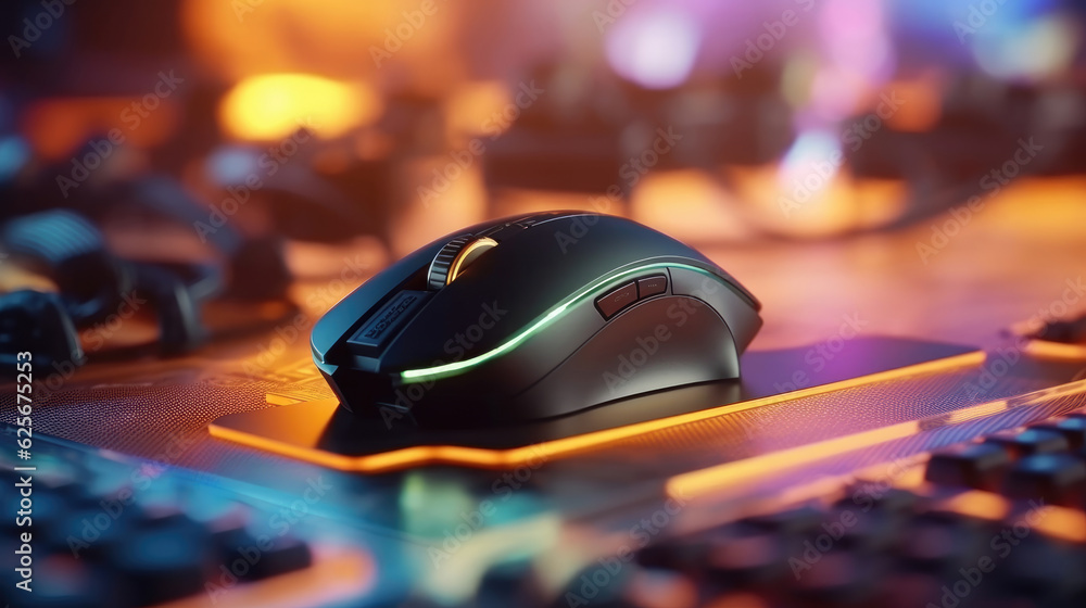 Close-up of Mouse gaming on the mousepad with computer gaming Close-up of Mouse gaming on the mousepad with computer gaming
