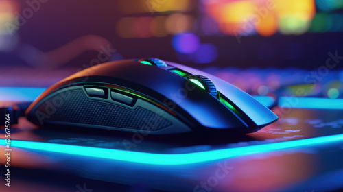 Close-up of Mouse gaming on the mousepad with computer gaming