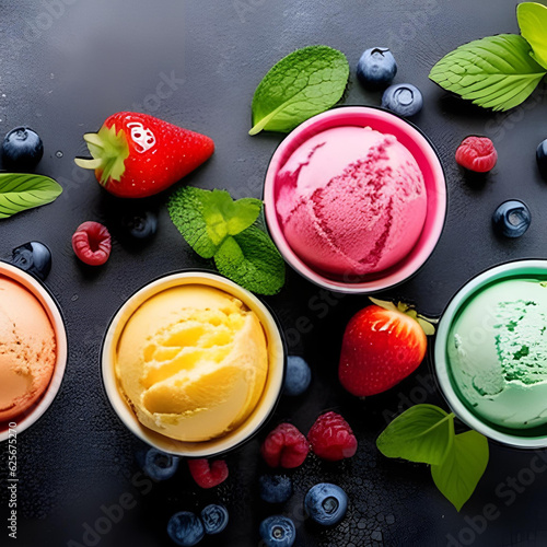 Colorful fruit ice cream. Generative AI