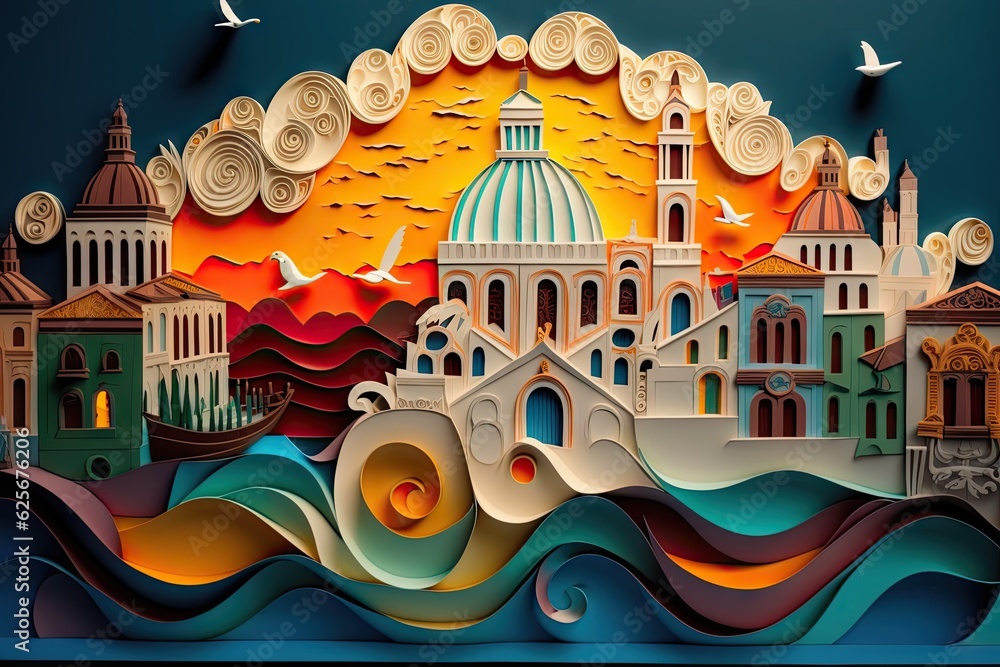 Illustration of Venice. Colorful paper cut style